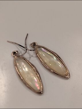 Elegant Faux Rose Gold Mother-of-Pearl Drop Elongated Earrings